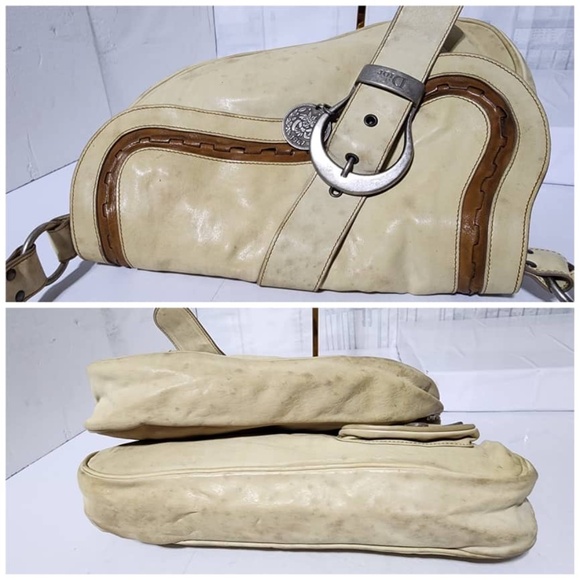 Authentic Christian Dior Vintage Medium Gaucho Saddle Bag Cream/Brown - Picture 5 of 15